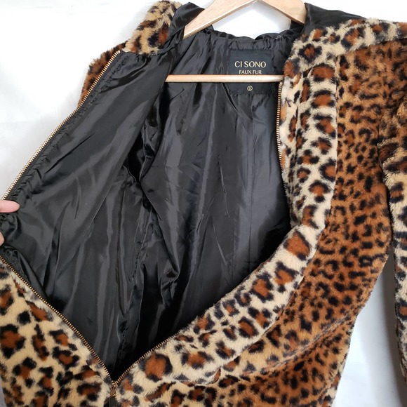 CI SONO Leopard Faux Fur Collection Zipper Up Hooded Jacket S - Picture 6 of 11